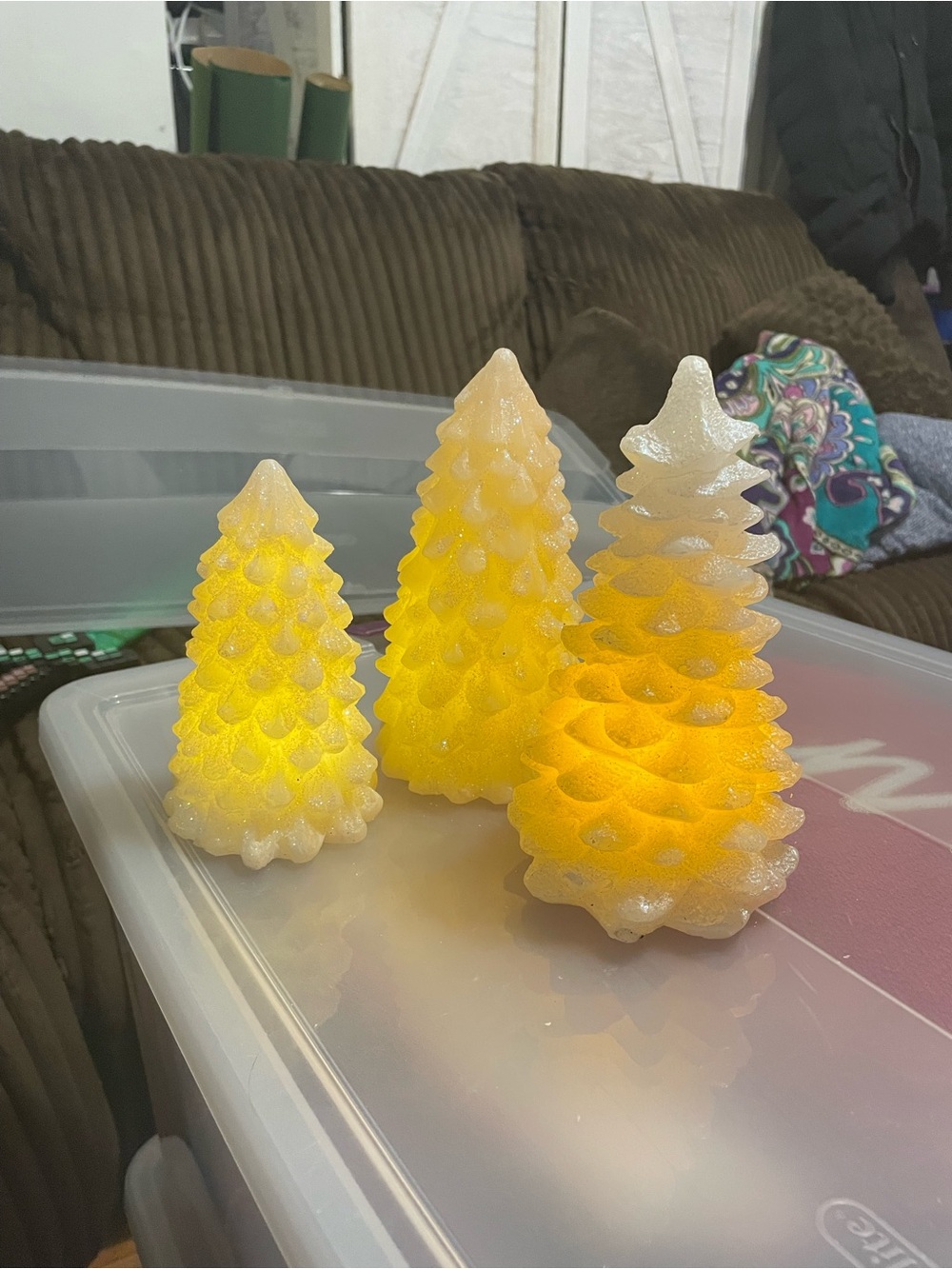 Glitter Yellow Christmas Tree Candle Set battery operated- Home Holiday
